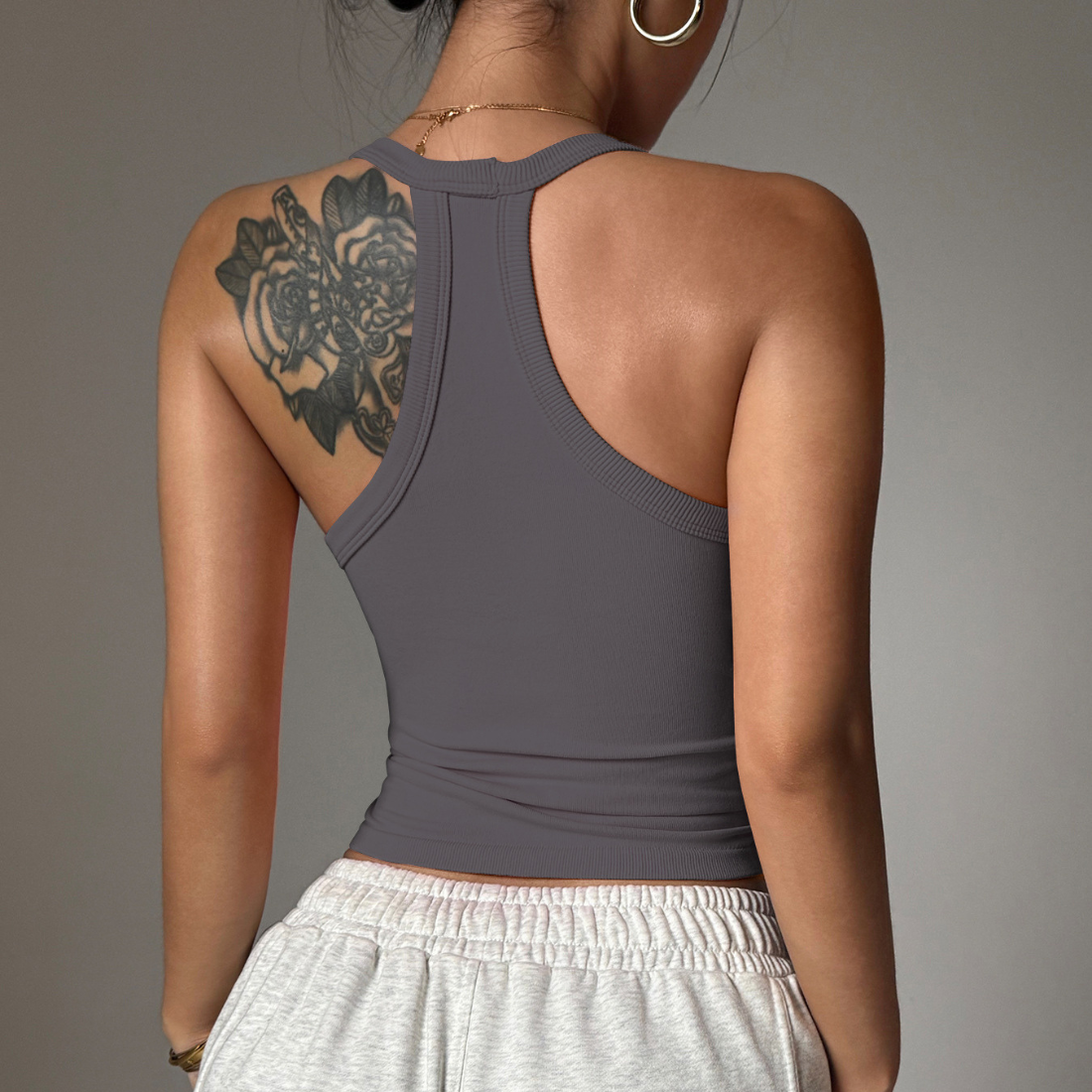 Women's Ribbed V Neck Racerback Slim Fit Tank Top