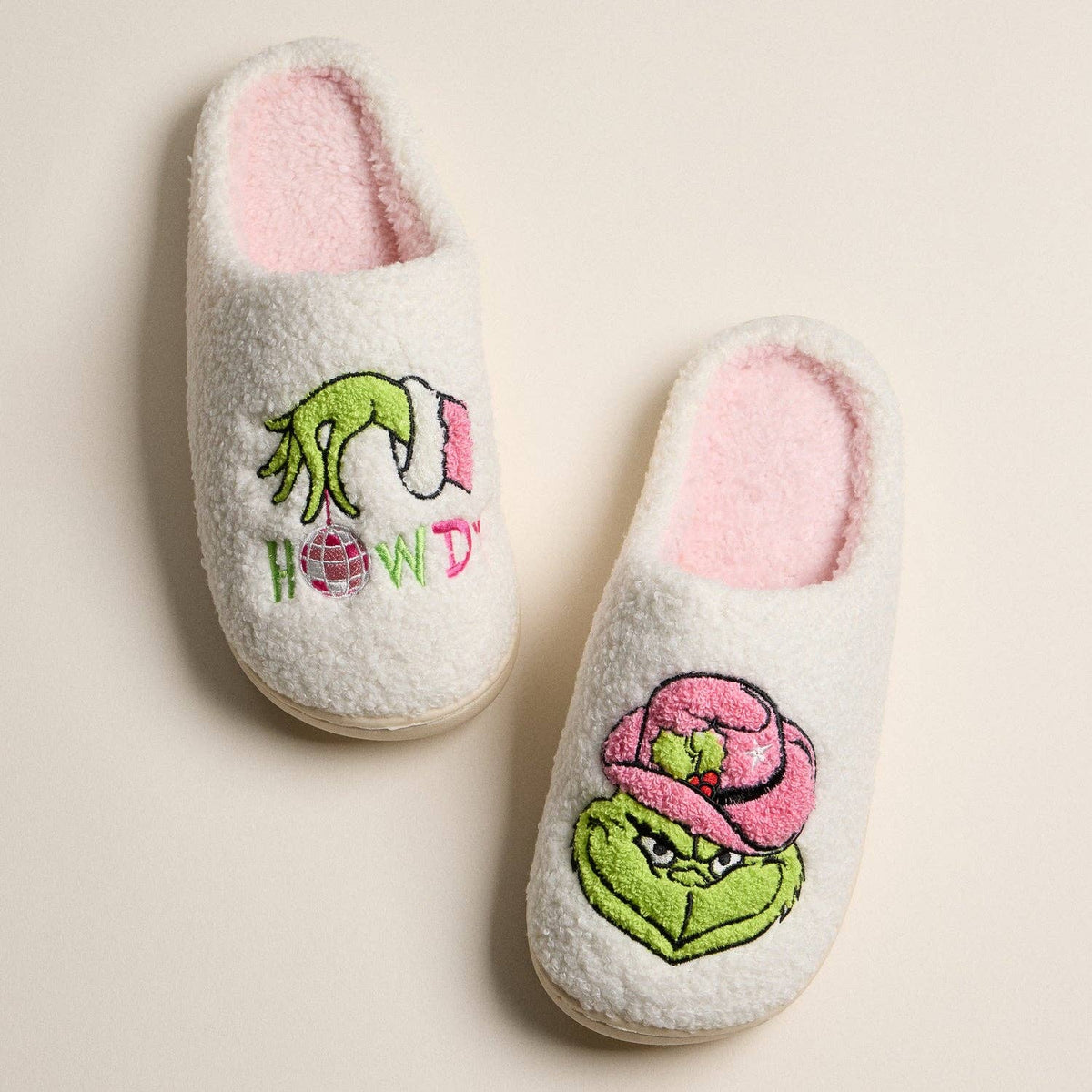 Sherpa Green Monster Howdy Slippers | Cowboy Holiday Home Slippers