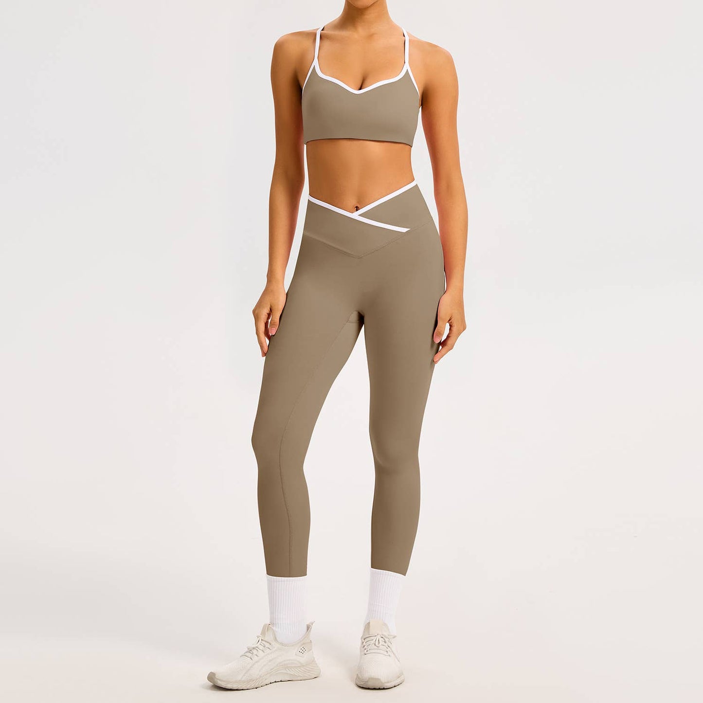 Color-Block Crossover-Waist Sports Bra & Leggings Set