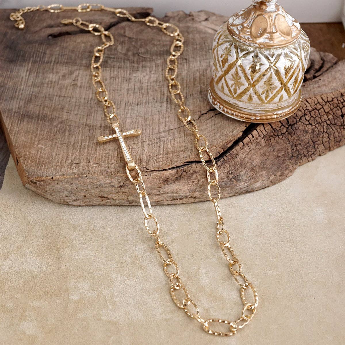 Side Cross Long Necklace