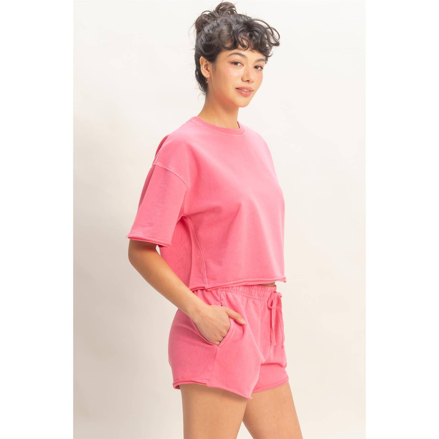 Short Sleeve Crew Neck Top And Shorts Set