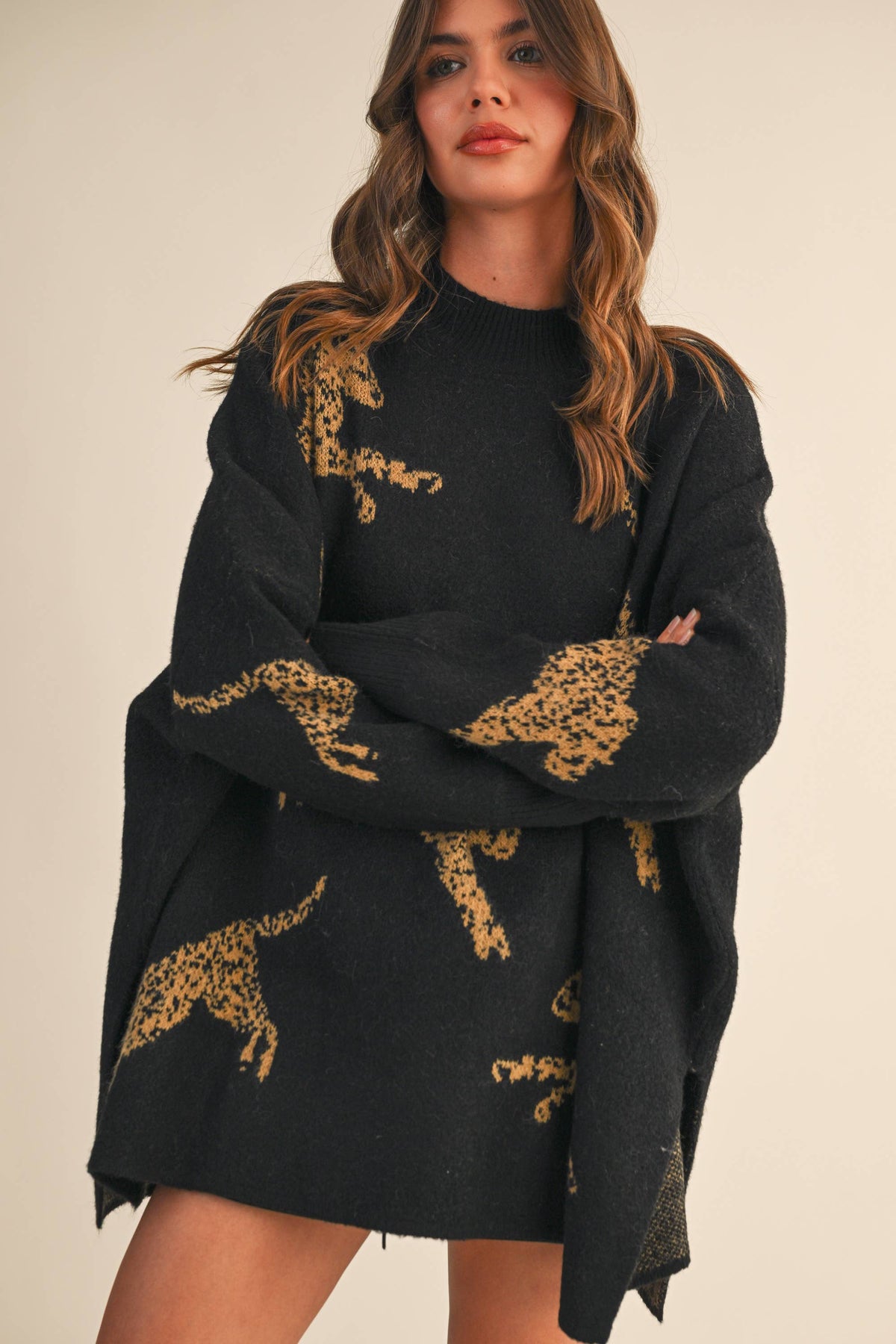 CHEETAH OVERSIZED MOCK NECK