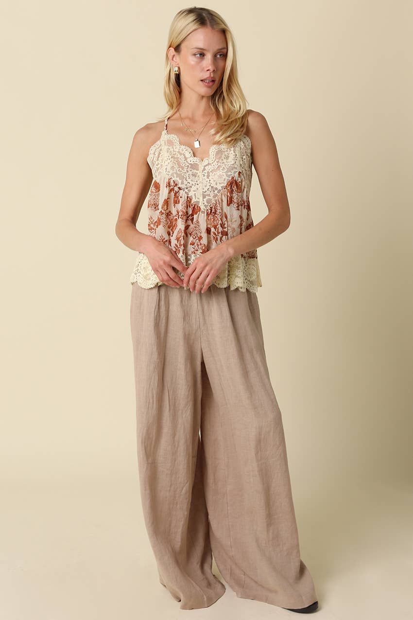 Sharon Print Lace Trim Cami Top