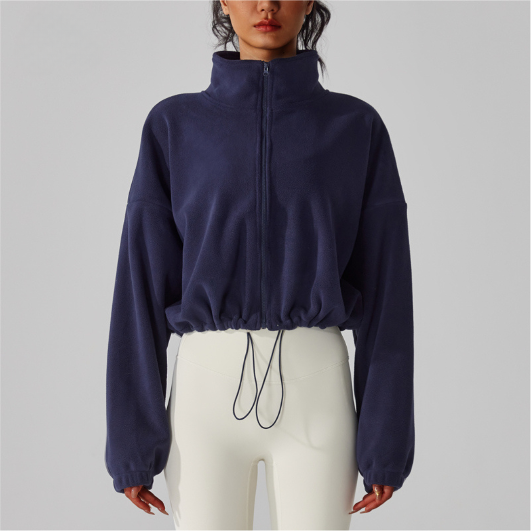 Women's Reversible Fleece Cropped Drawstring  Jacket