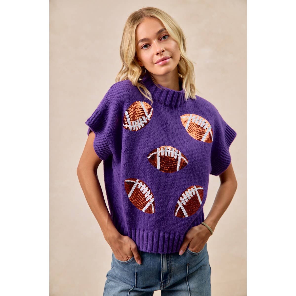 SEQUIN FOOTBALL PATCHES SWEATER