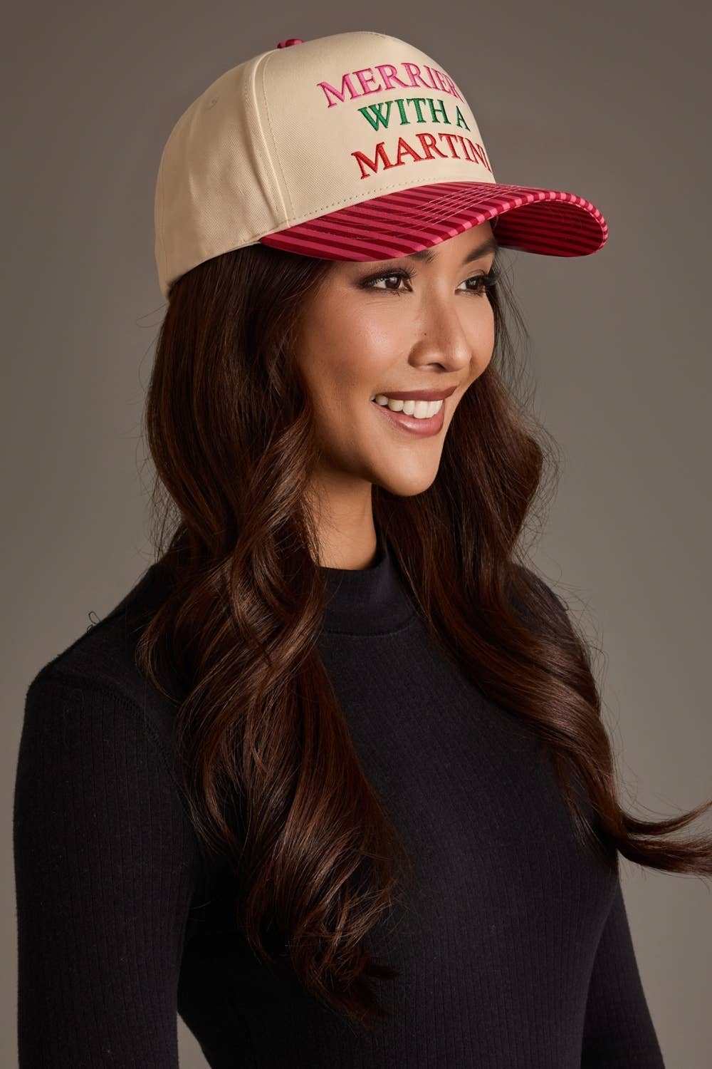 Merrier With a Martini Striped Trucker Hat