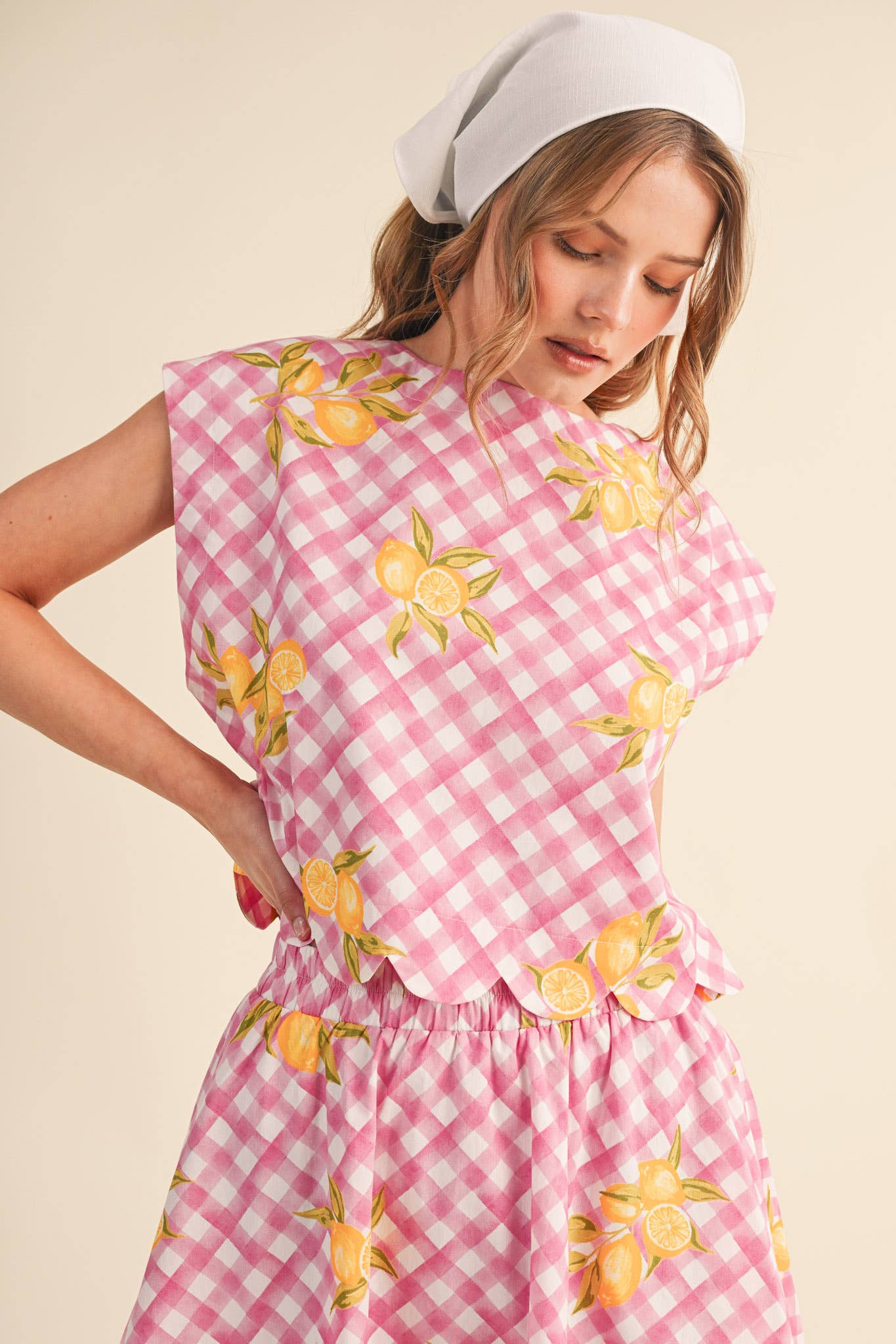GINGHAM LEMON SCALLOPED TOP & MINI SKORT SET