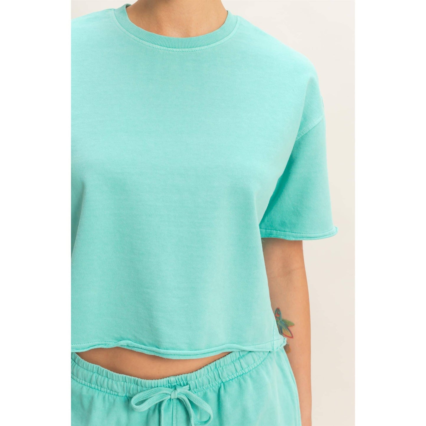 Short Sleeve Crew Neck Top And Shorts Set