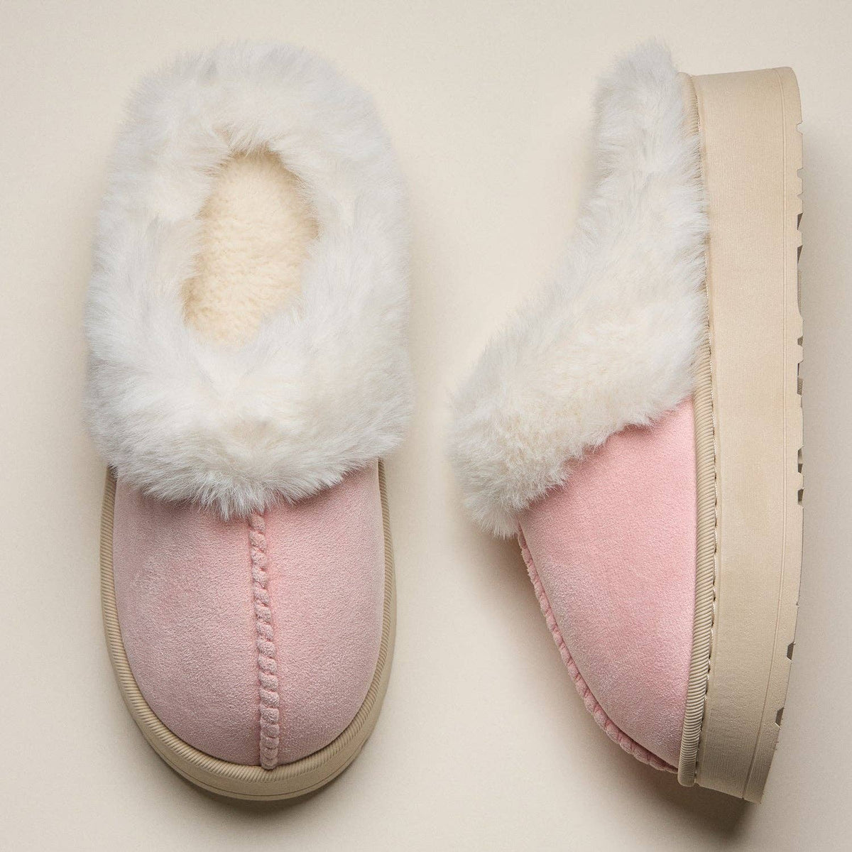 Faux Suede Fur Trim Platform Slippers | Cozy House Shoes