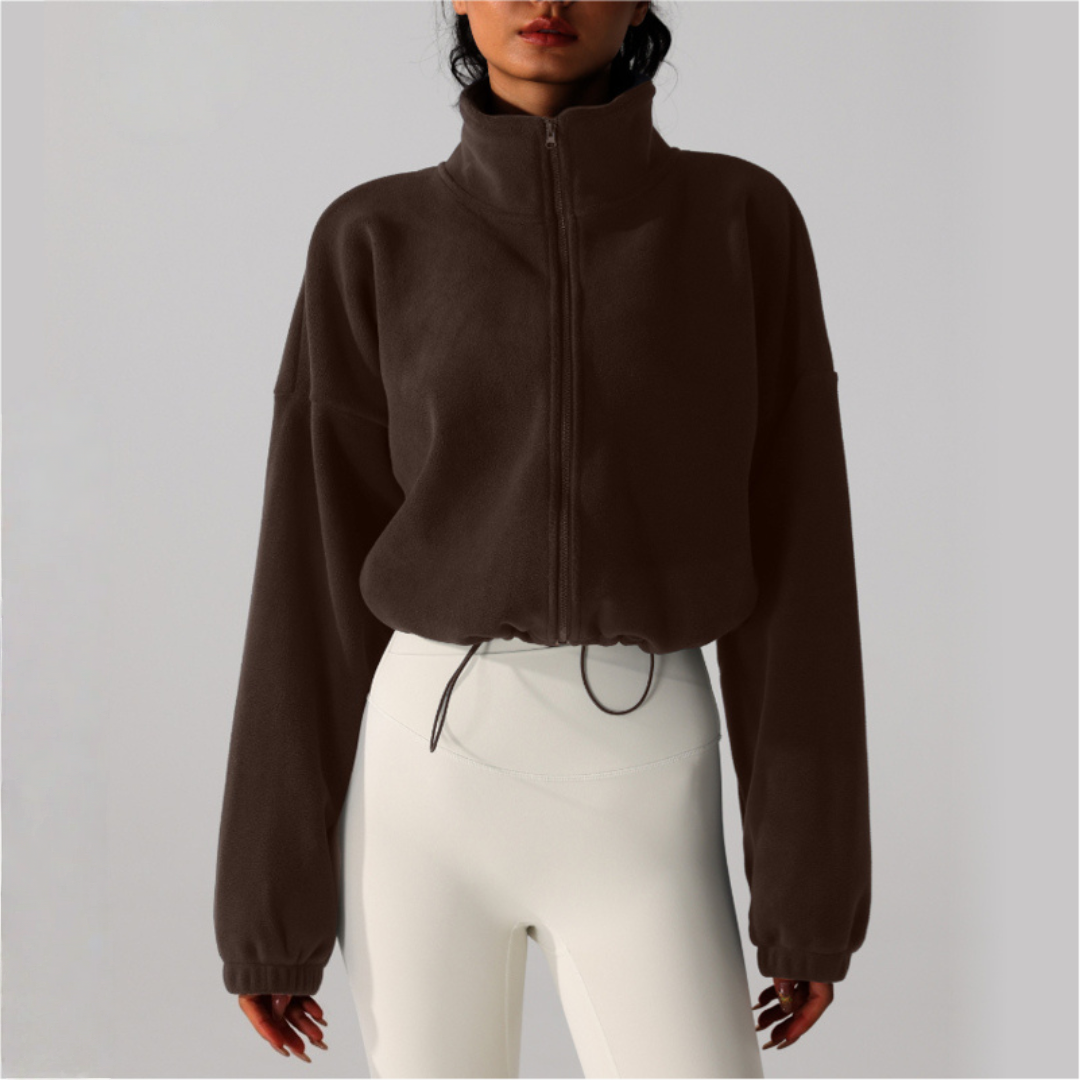 Women's Reversible Fleece Cropped Drawstring  Jacket