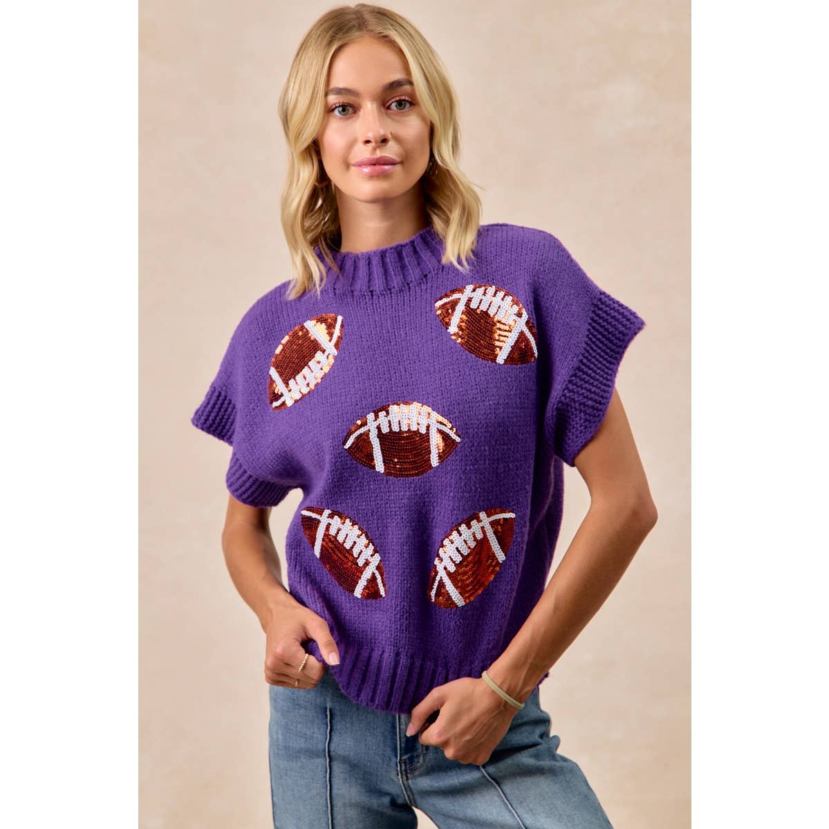 SEQUIN FOOTBALL PATCHES SWEATER