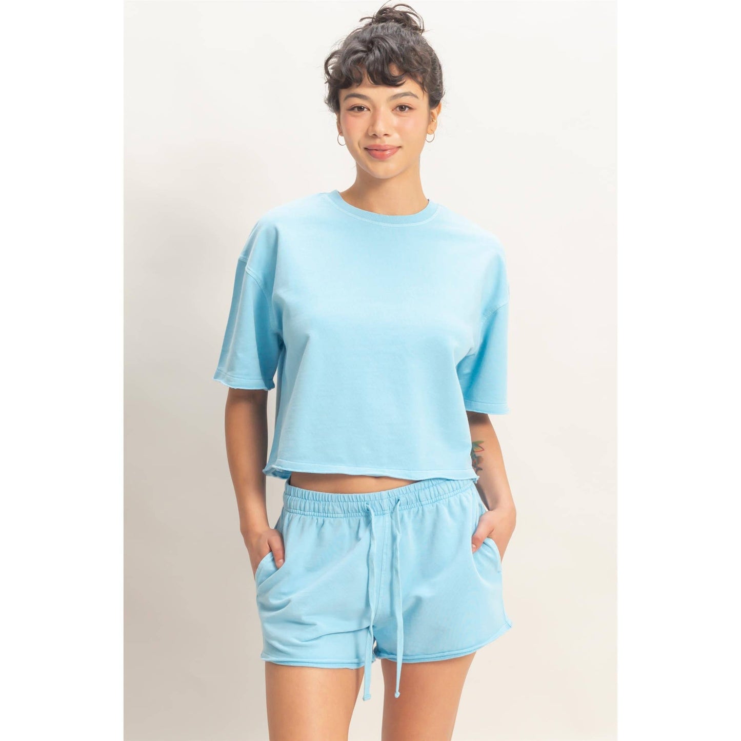Short Sleeve Crew Neck Top And Shorts Set