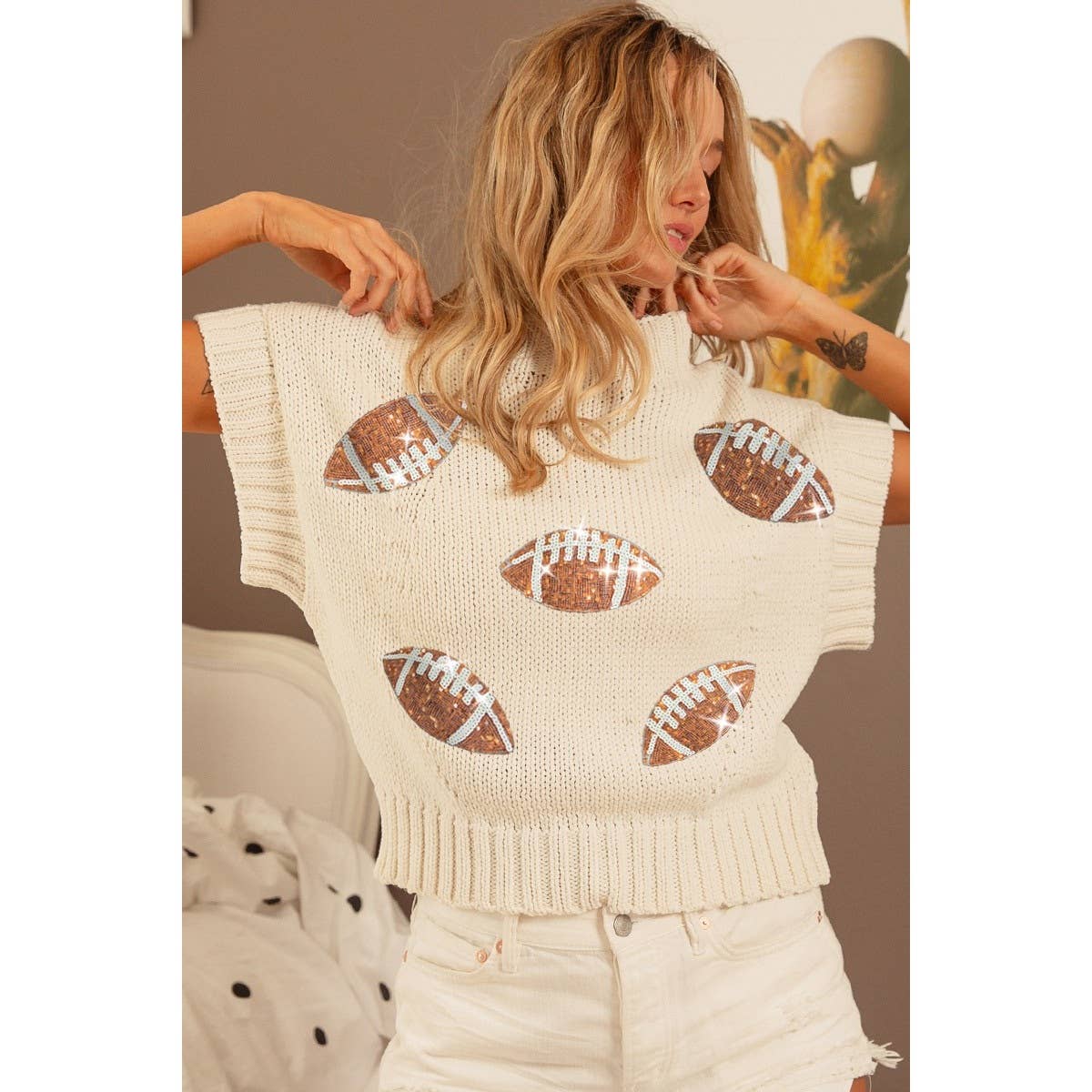 SEQUIN FOOTBALL PATCHES SWEATER