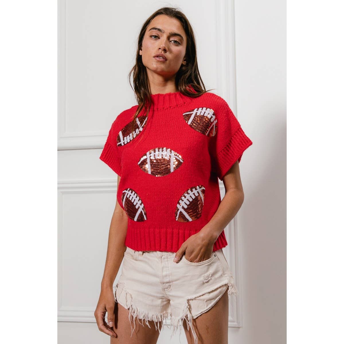 SEQUIN FOOTBALL PATCHES SWEATER