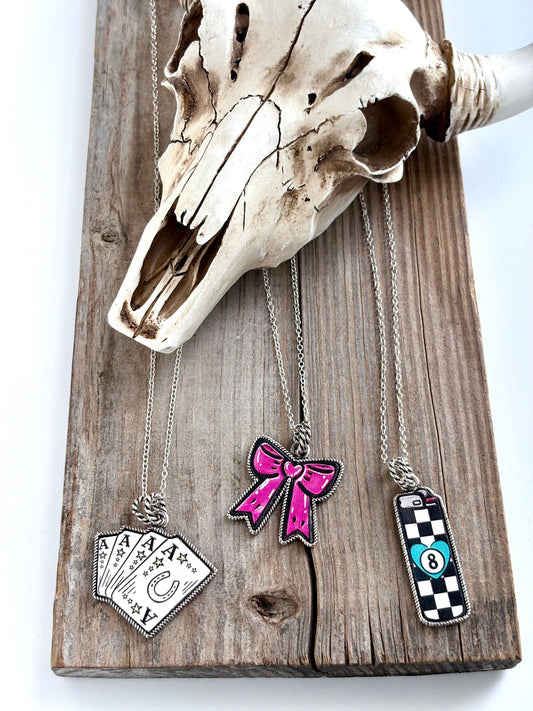 Western Style Theme Leather Pendant Link Chain Necklace