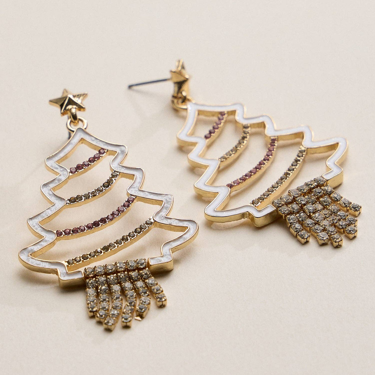 Rhinestone Christmas Tree Drop Earrings | Holiday Statement Design
