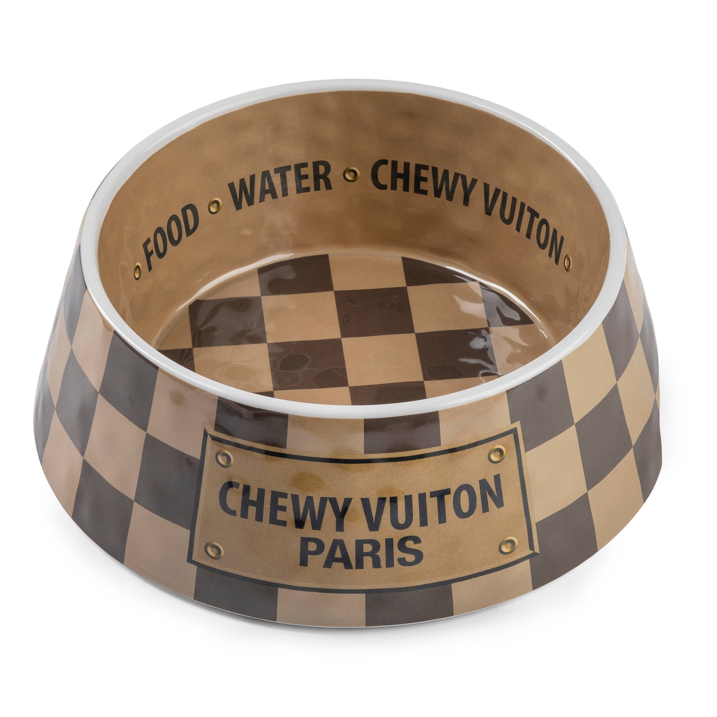 Tan Checker Chewy Vuiton Bowl