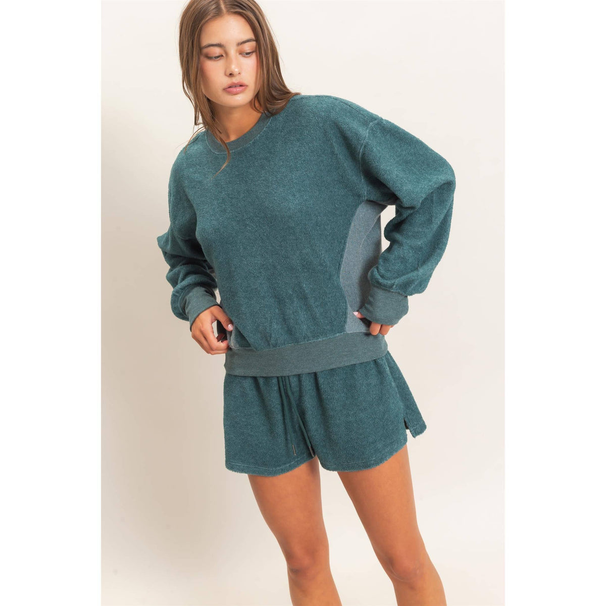 Contrast Sweatshirt & Shorts Set