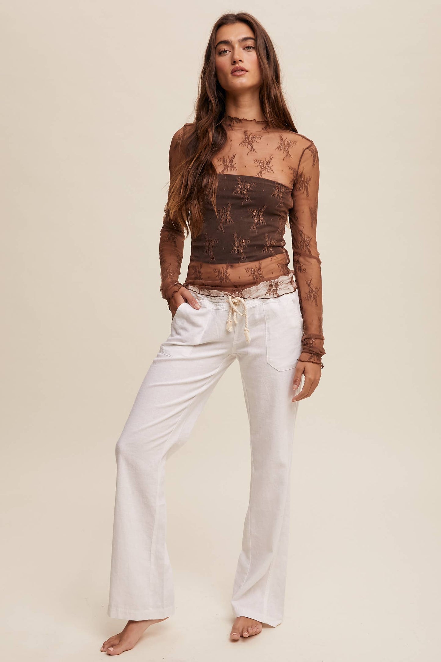 Sheer Lace Long-Sleeve Top