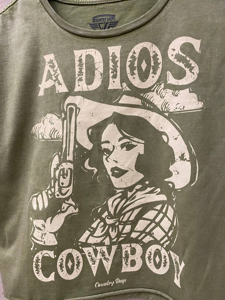 Adios Cowboy regular Cropped Acid wash T-shirt