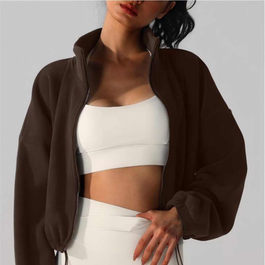 Women's Reversible Fleece Cropped Drawstring  Jacket