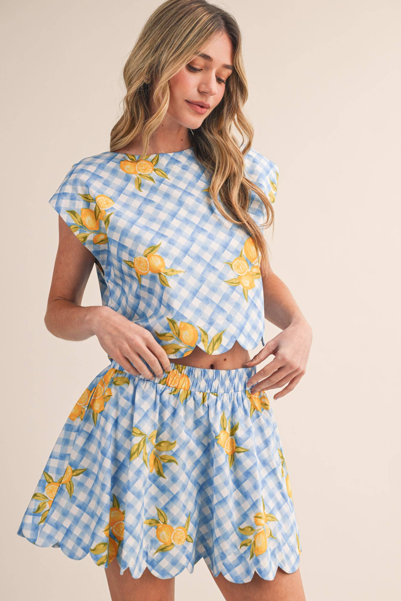 GINGHAM LEMON SCALLOPED TOP & MINI SKORT SET