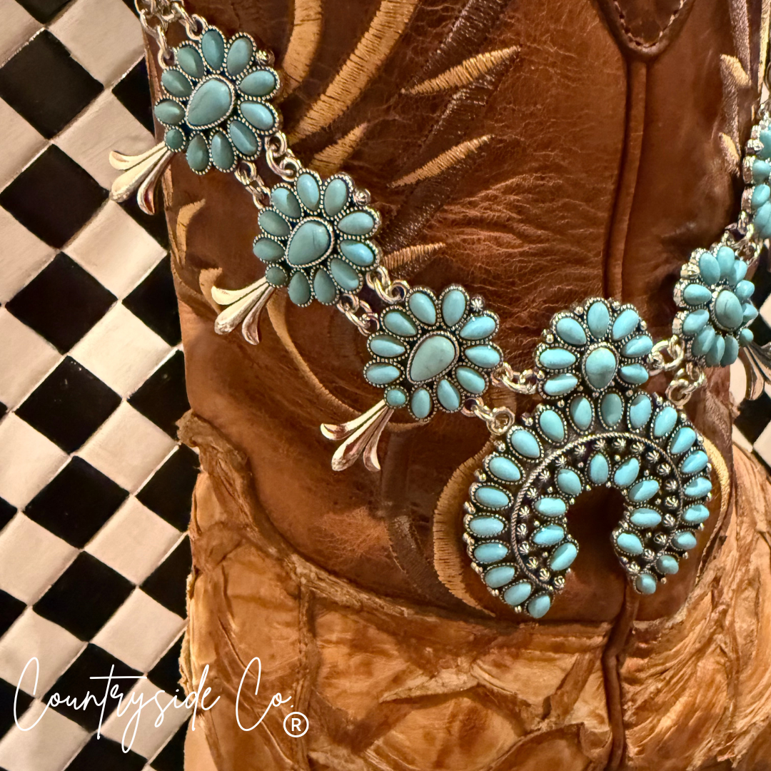 Turquoise Squash Blossom Statement Necklace