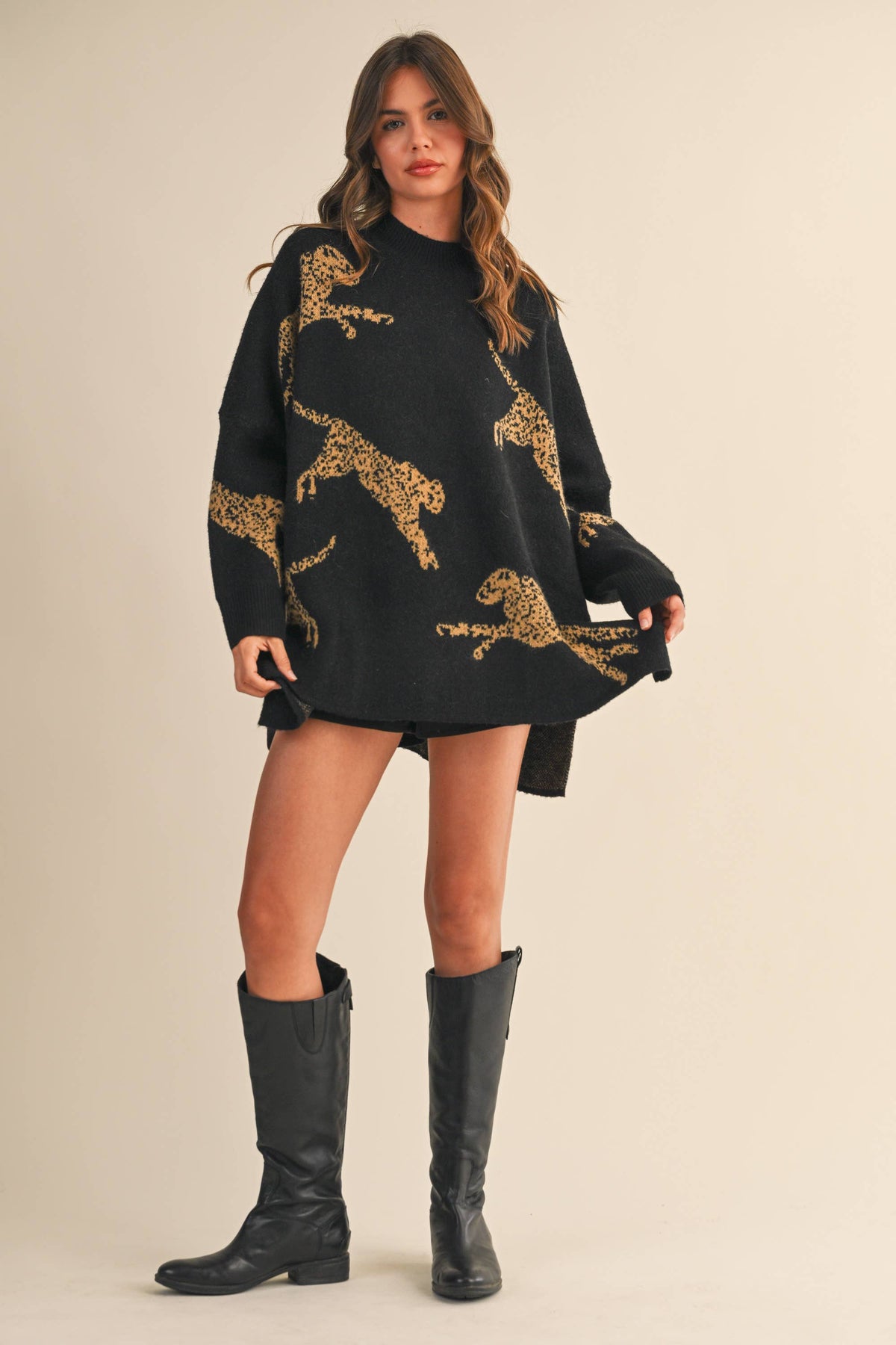 CHEETAH OVERSIZED MOCK NECK