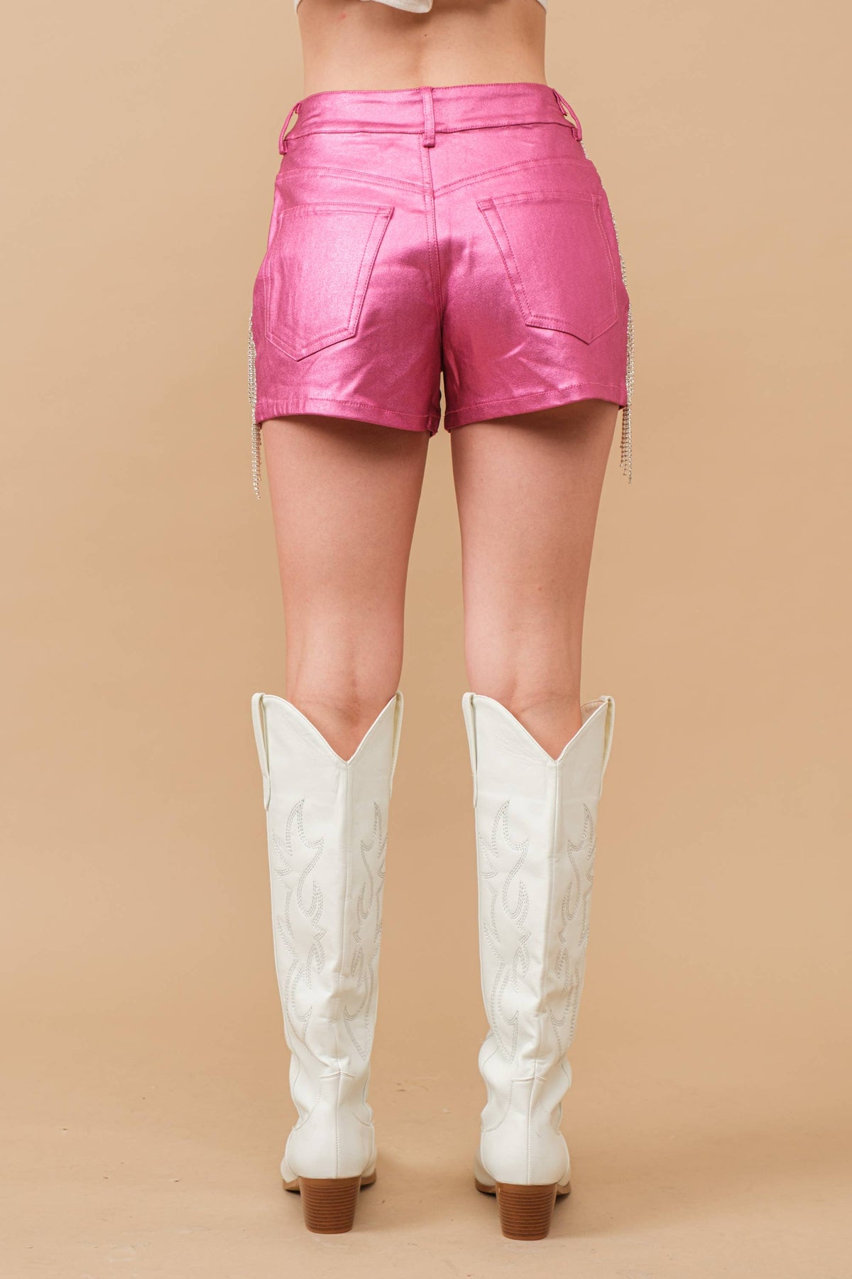 Metallic Rhinestone Fringe Shorts