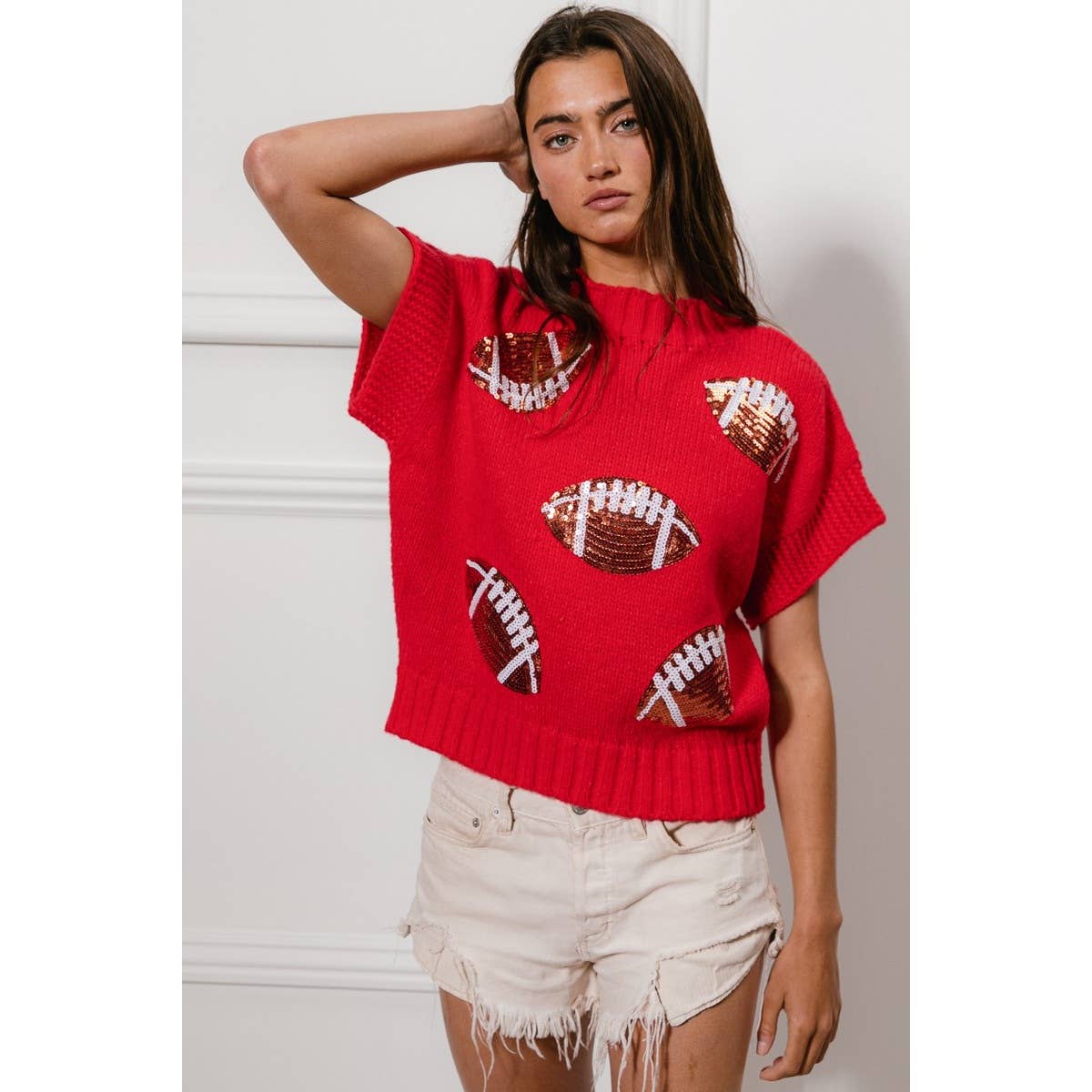 SEQUIN FOOTBALL PATCHES SWEATER