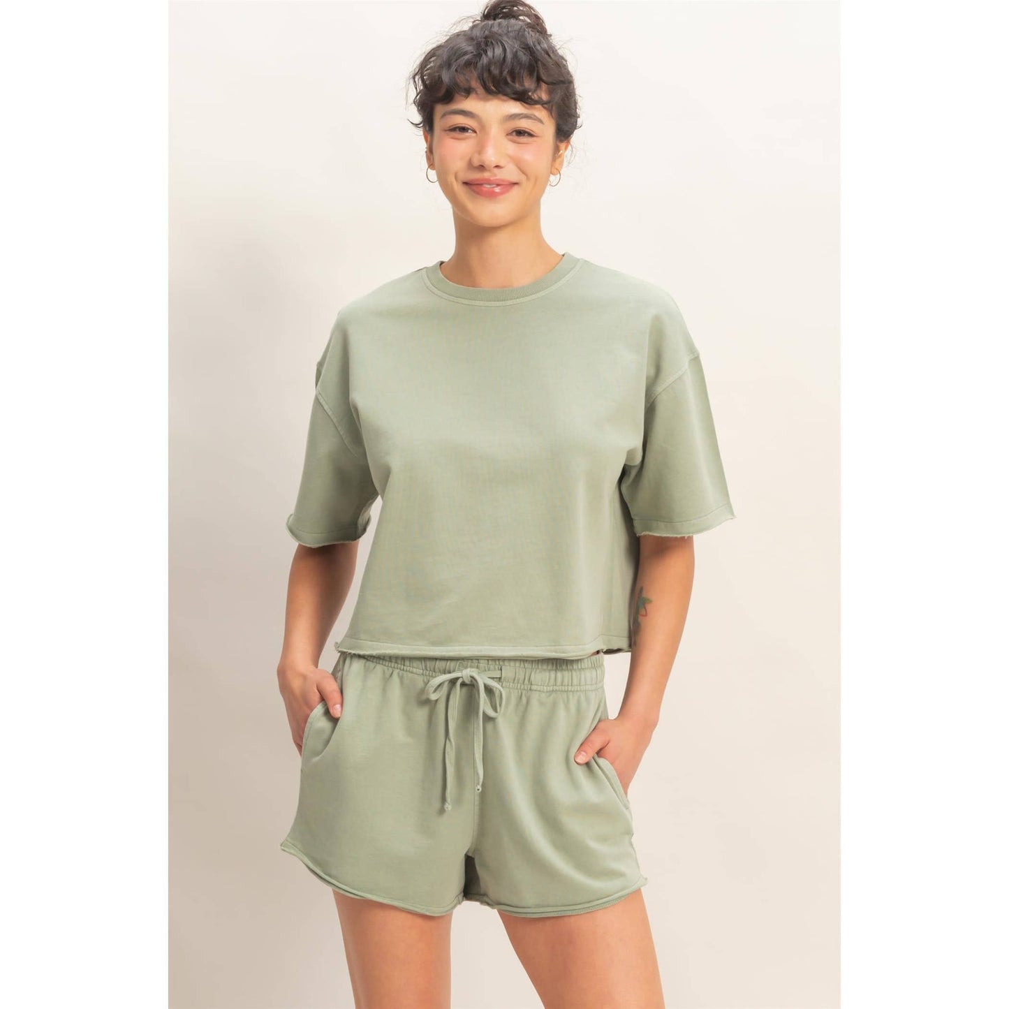 Short Sleeve Crew Neck Top And Shorts Set