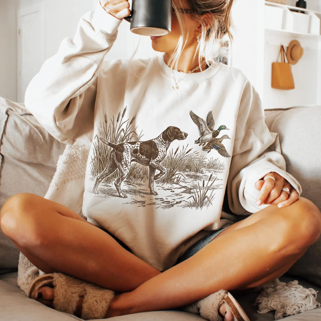 Duck Hunting Pointer Dog  - Sweatshirts & T-Shirts Multiple Color Options