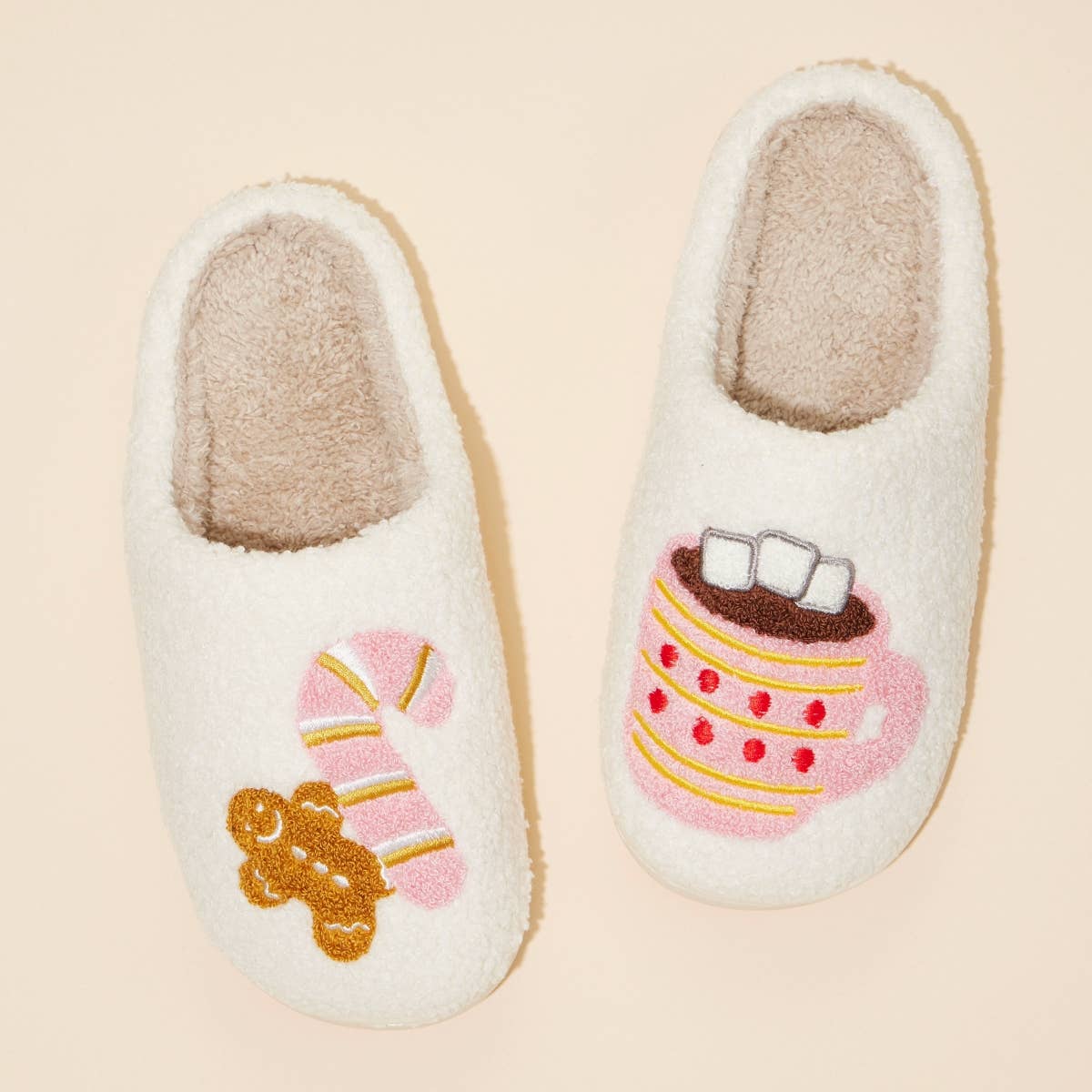 Sherpa Hot Cocoa Home Slippers | Gingerbread Holiday House Shoes