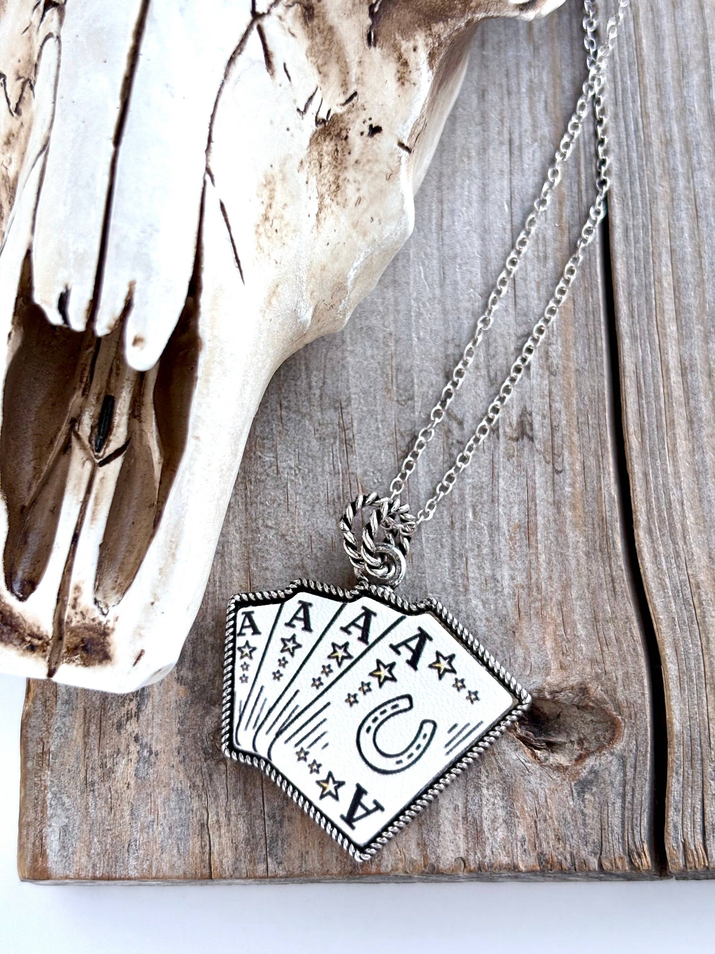 Western Style Theme Leather Pendant Link Chain Necklace