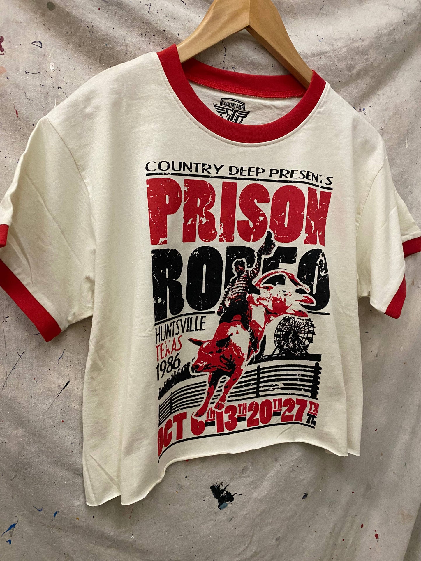 Prison Rodeo Huntsville Texas ringer Relaxed Crop Tee