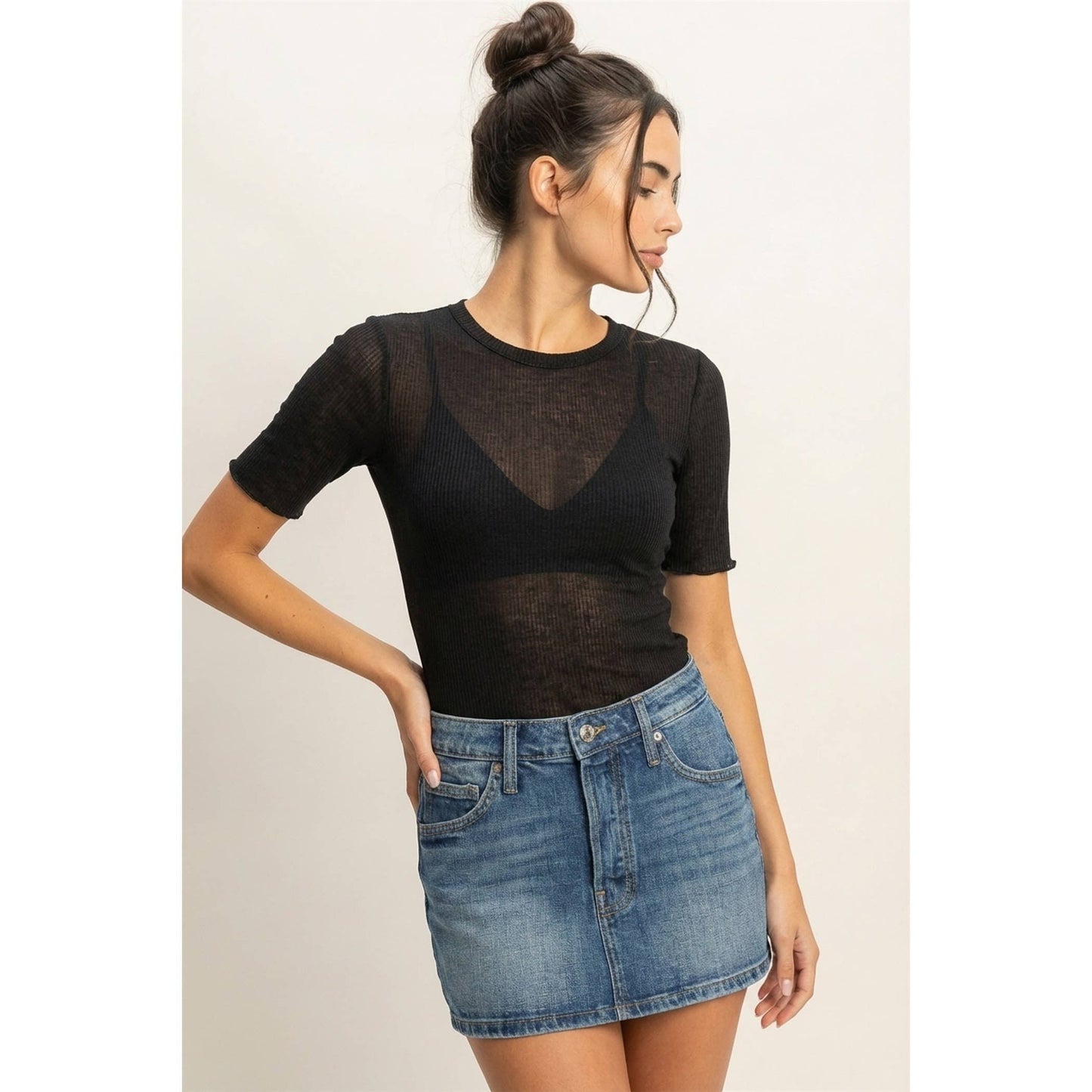 Ribbed Short Sleeve Top