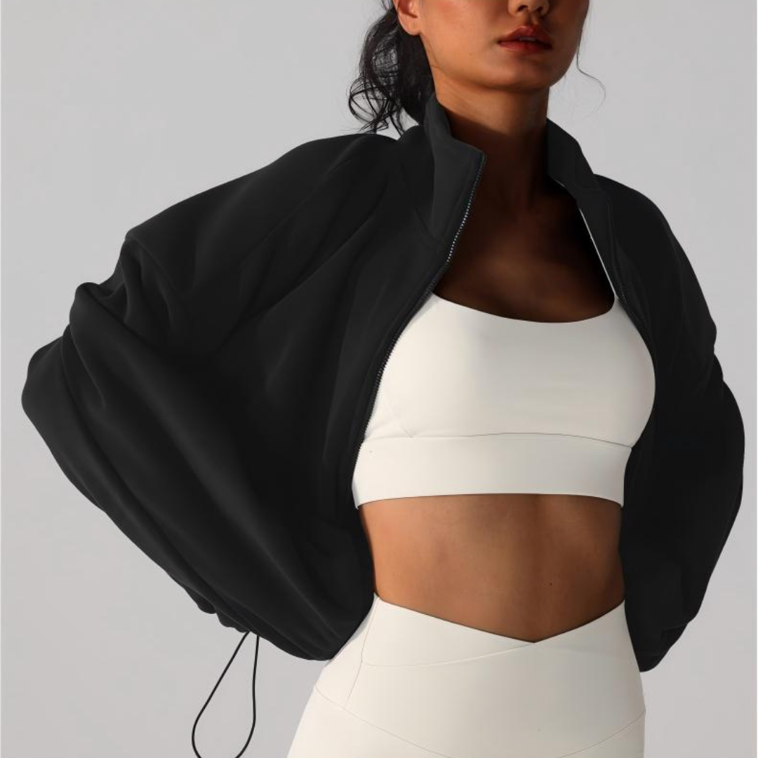 Women's Reversible Fleece Cropped Drawstring  Jacket