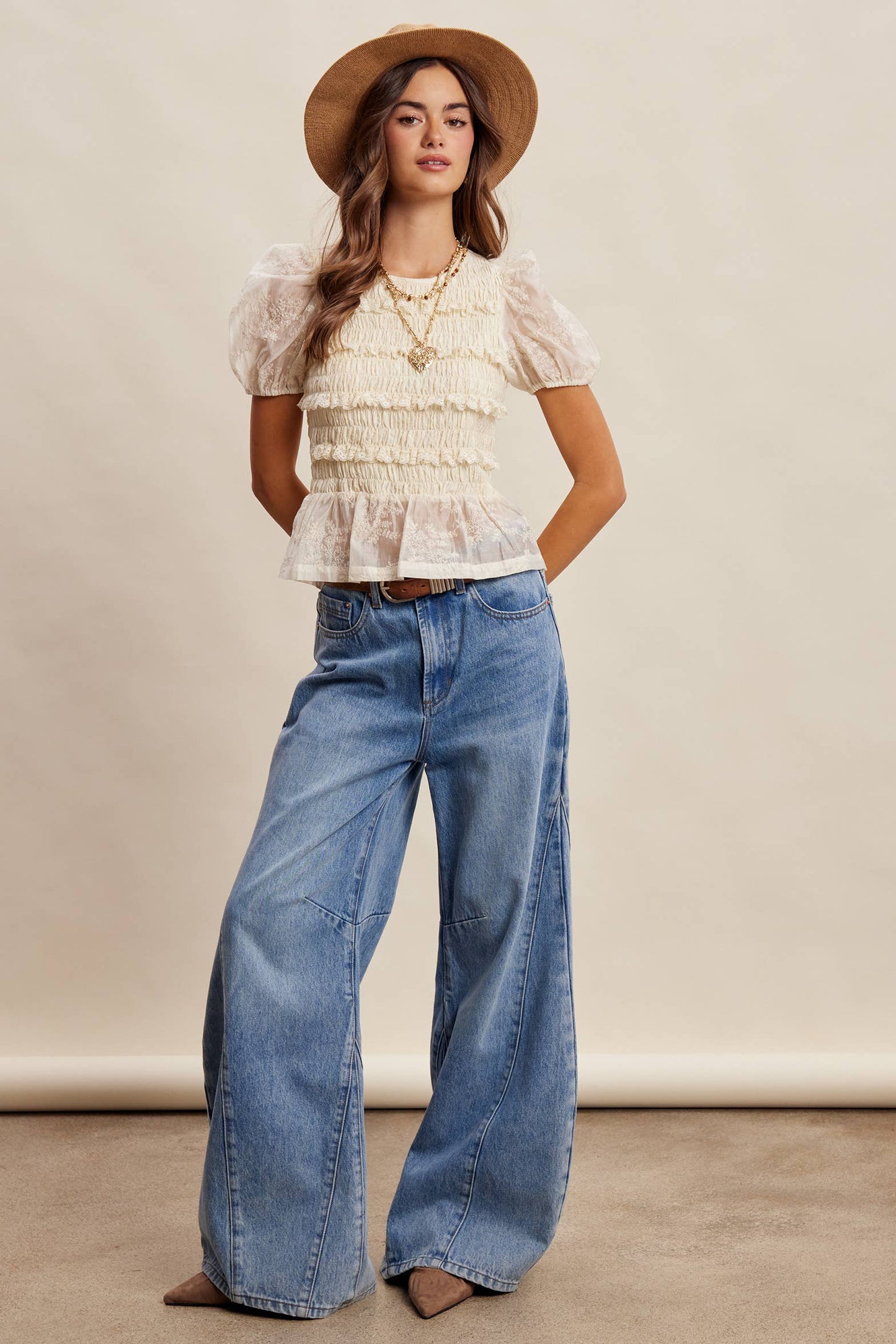 Smocked Lace Puff Sleeve Top