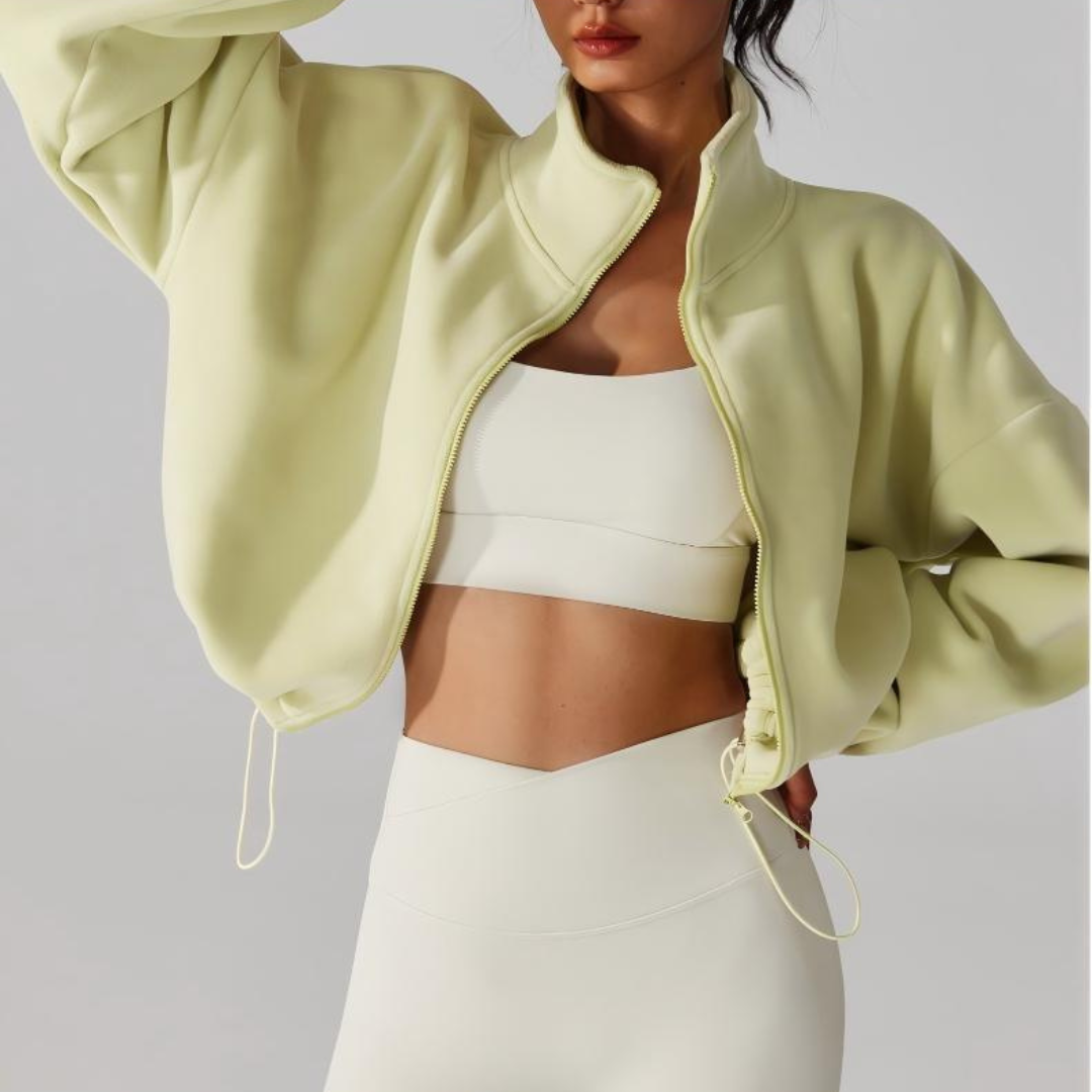 Women's Reversible Fleece Cropped Drawstring  Jacket