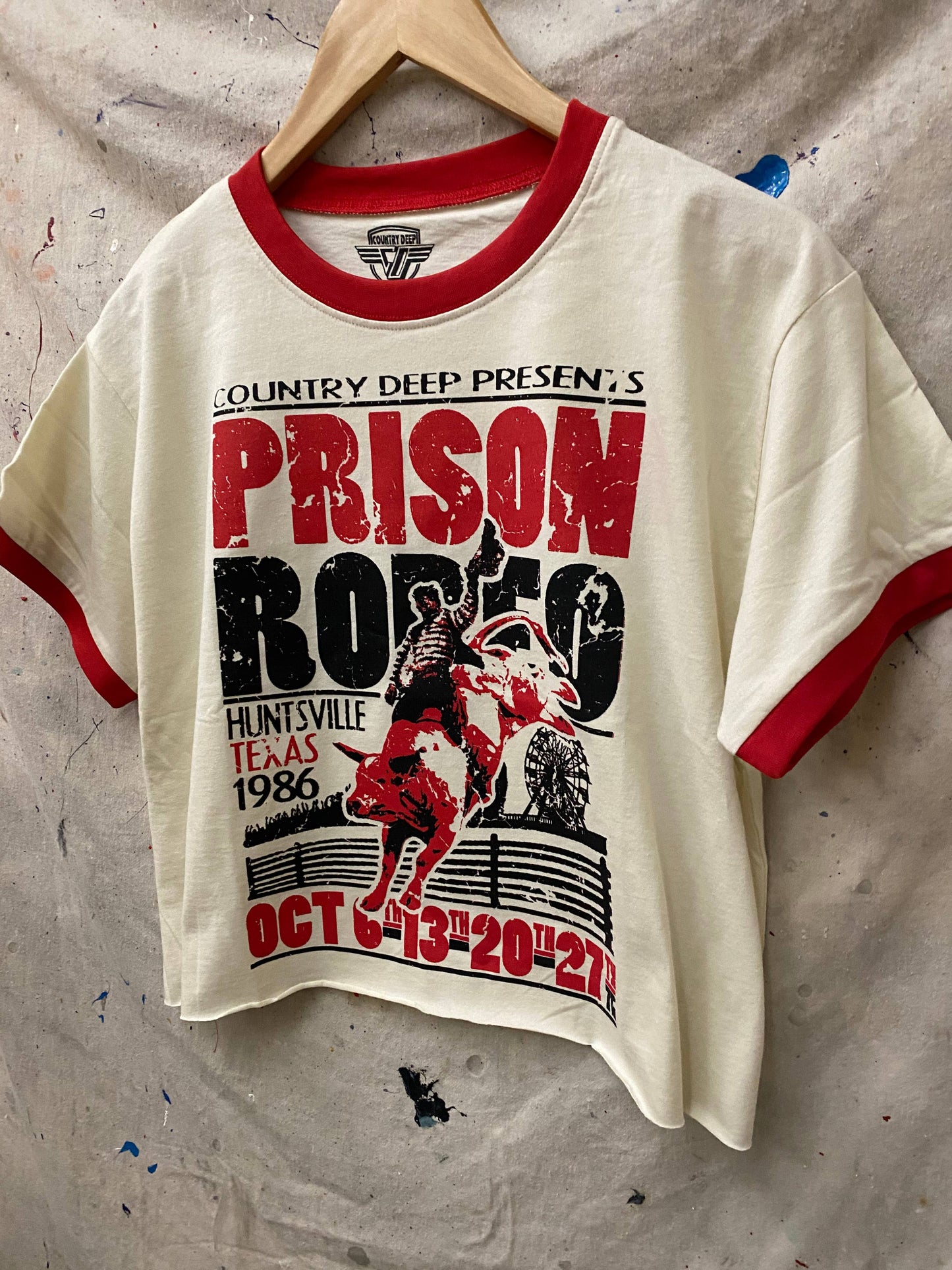 Prison Rodeo Huntsville Texas ringer Relaxed Crop Tee