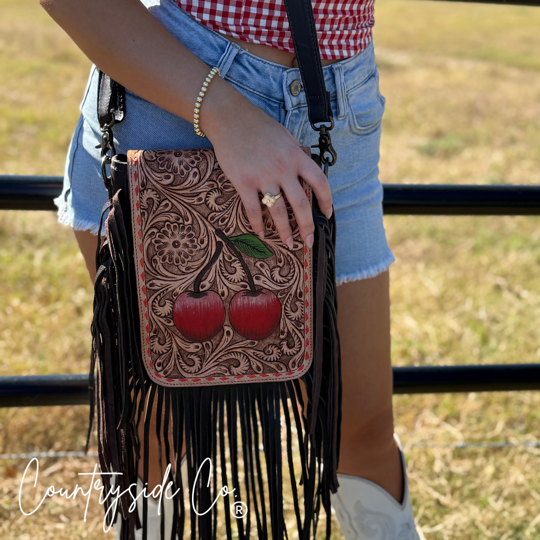 Cherry Crush Tooled Leather Purse