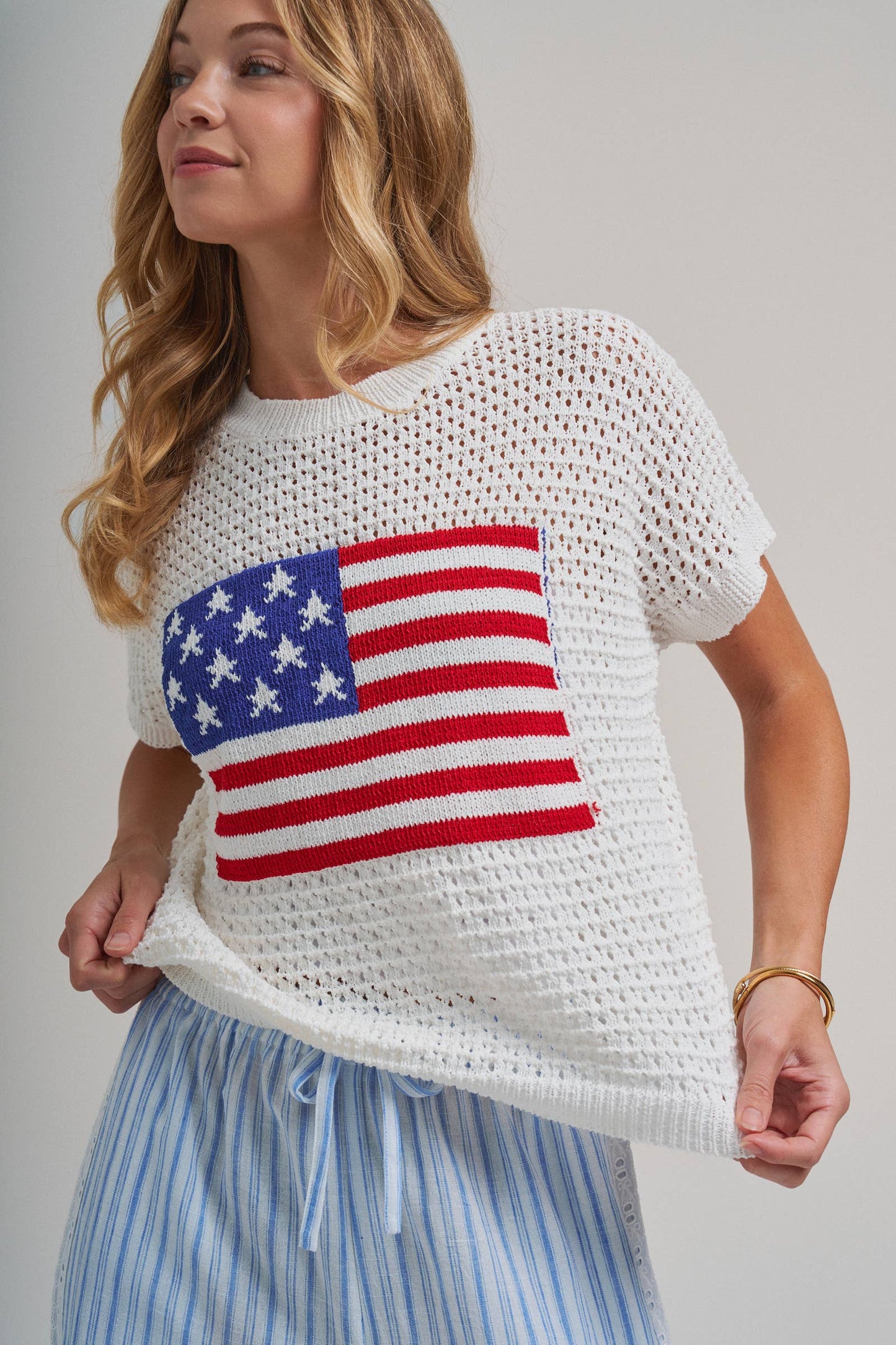 AMERICAN FLAG 4TH OF JULY LOW GAUGE SWEATER TOP