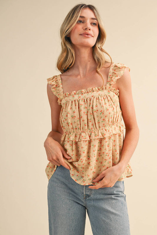 FLORAL RUFFLE TRIM BABYDOLL TOP