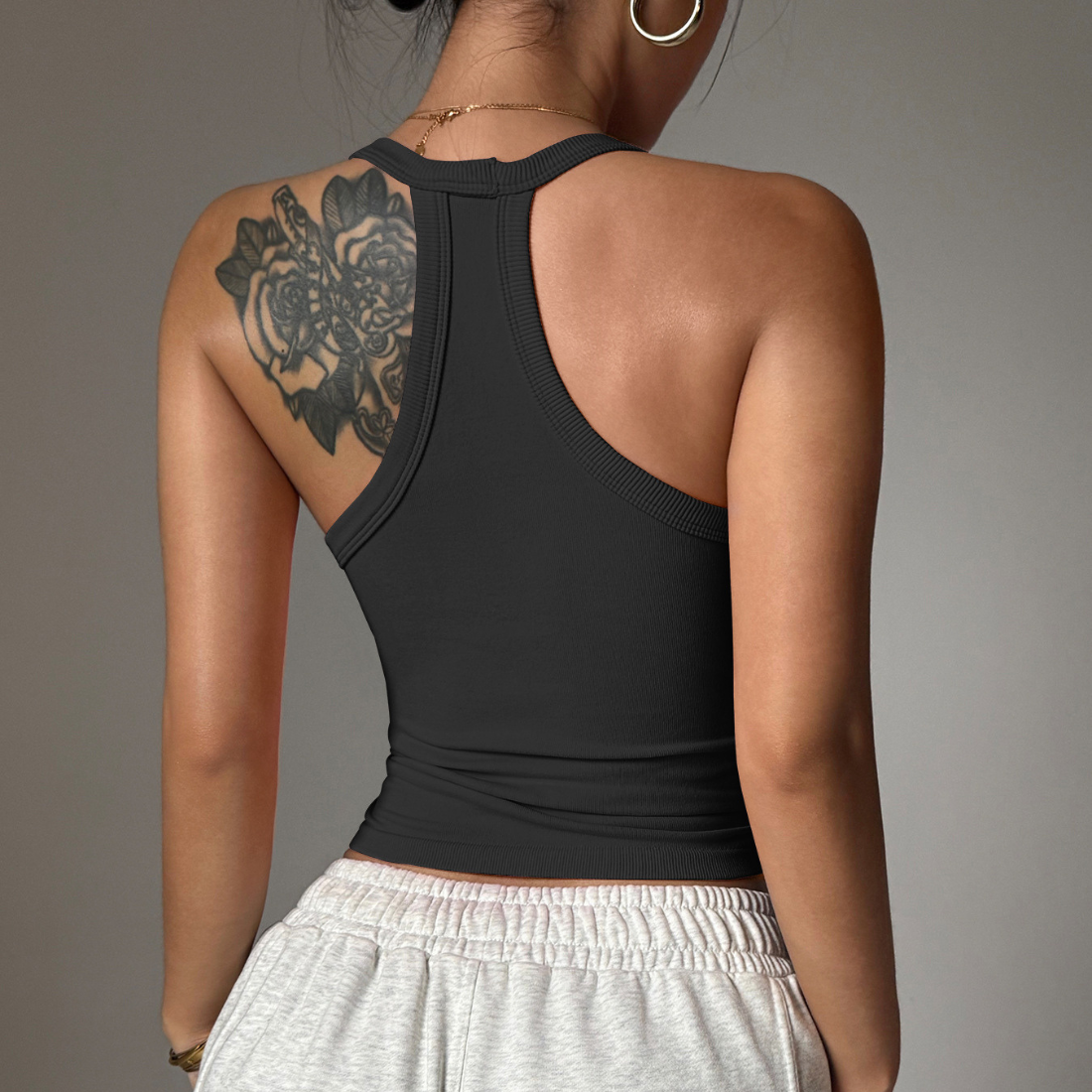 Women's Ribbed V Neck Racerback Slim Fit Tank Top