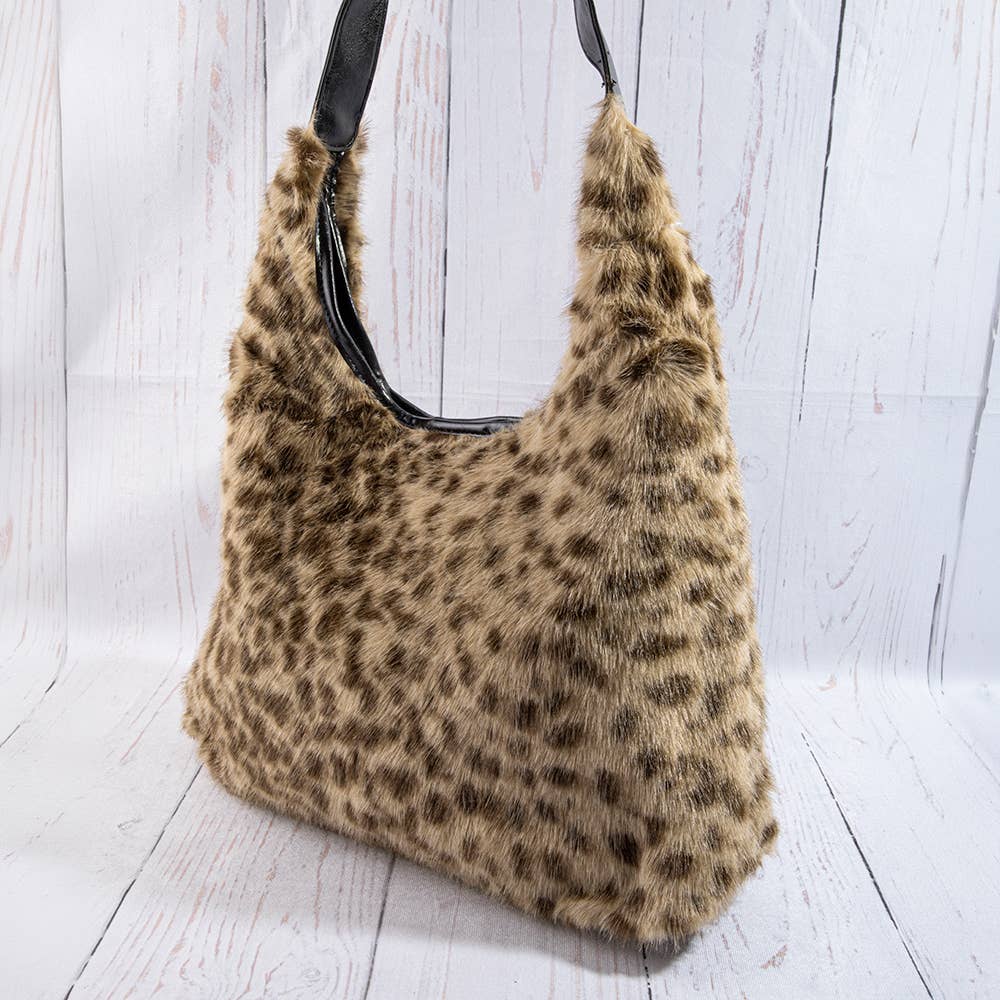 Leopard Print Plush Hobo Shoulder Bag