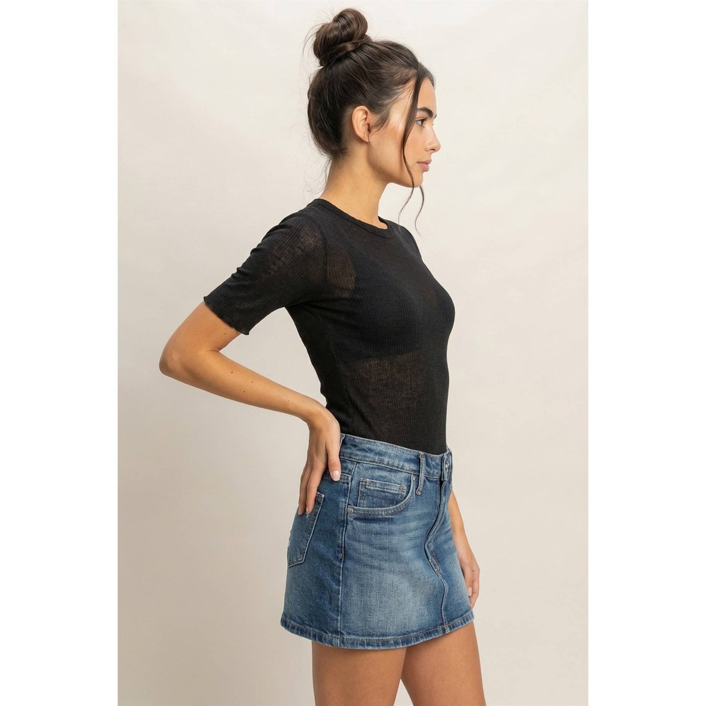 Ribbed Short Sleeve Top