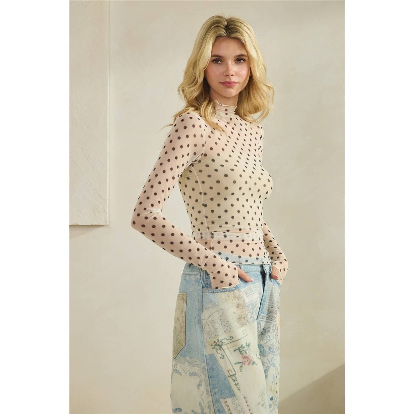 Lace Long Sleeve See Through Top