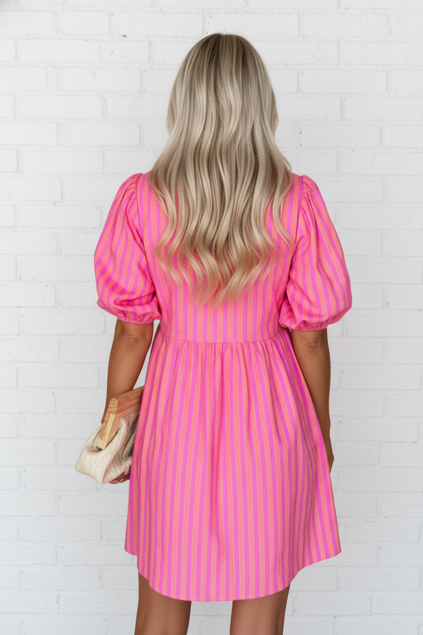 Stripe Puff Sleeve Dress