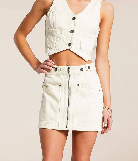 Cream Mini Denim Skirt