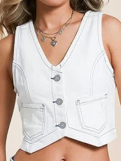 White Denim Cropped vest